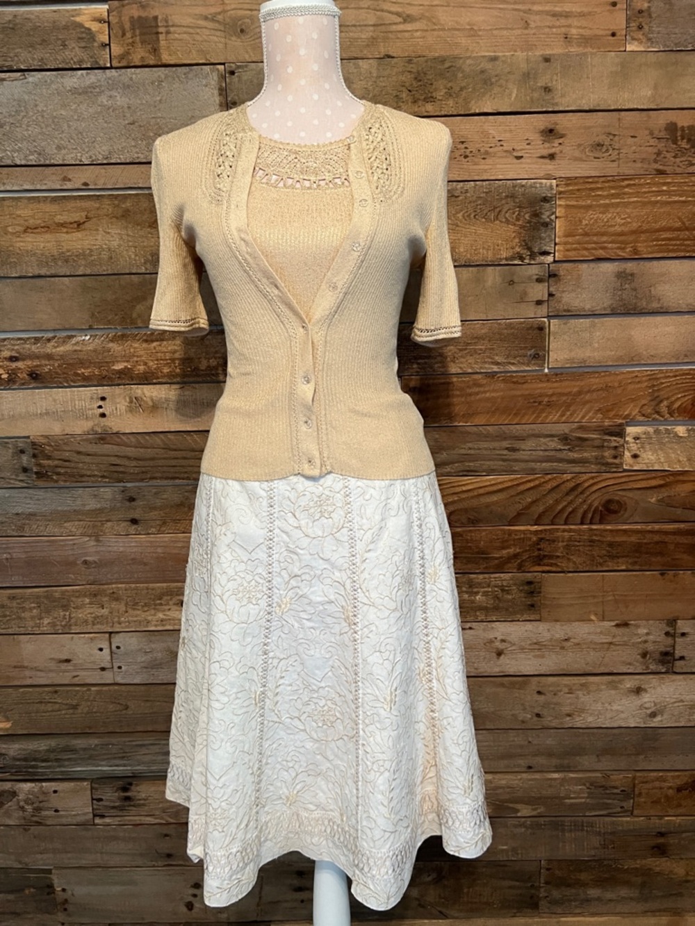 Women’s Cream/Gold A-Line Skirt Set